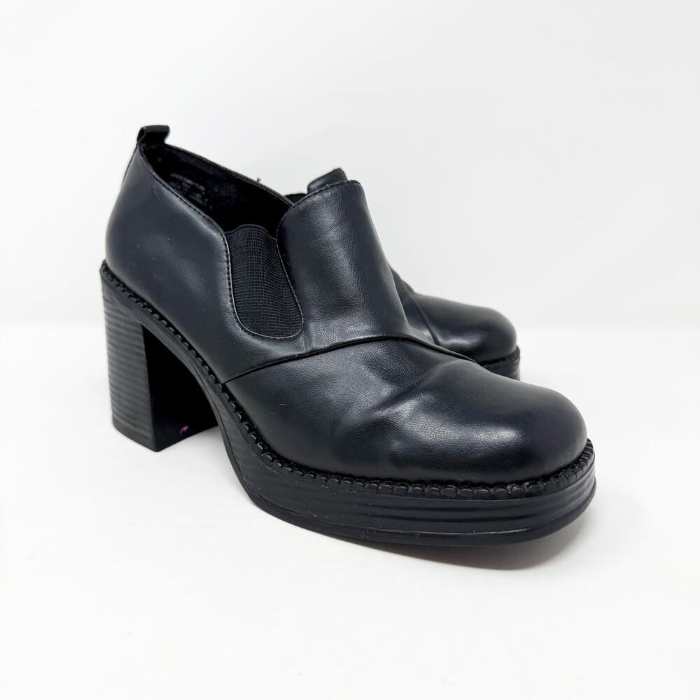 Vintage Y2K Black Faux Leather Chunky Heel Ankle Booties Women's Size 9 EUC